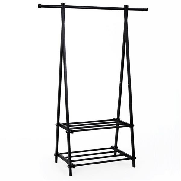 Two-tier Garment Rack Metal Clothes Coat Shoe Storage Shelf Black 