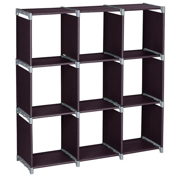 Multifunctional Assembled 3 Tiers 9 Compartments Storage Shelf Dark Brown