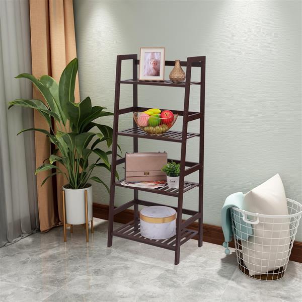 100% Bamboo Bookshelf, Multi - Functional Adjustable 4-Layer Shelf, Can Be Used In Living Room, Study, Bedroom, Etc., 48*32*115cm Dark Brown