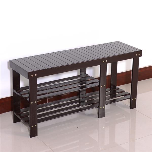 90cm Strip Type Bamboo Stool Shoe Rack with Boots Compartment Coffee