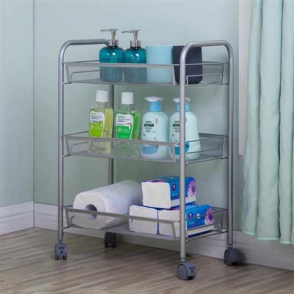 Honeycomb Mesh Style Three Layers Removable Storage Cart Silver