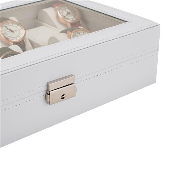 Watch Box 12 Slots Watch Case for Men Women Leather Watch Organizer Holder Display Storage Case with Glass Lid White