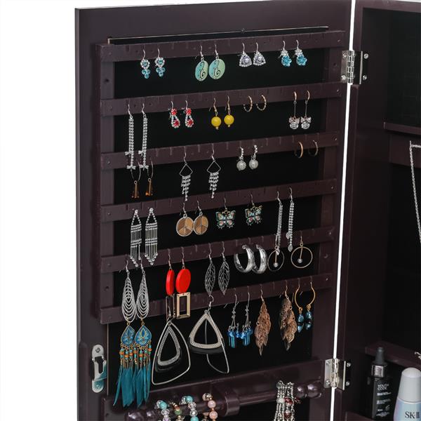 Full Mirror Wooden Wall Hanging 5-Layer Shelf 2 Drawer Jewelry Storage Mirror Cabinet - Dark Brown