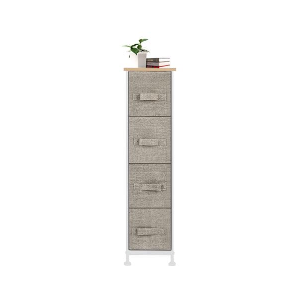 Narrow Dresser, Vertical Storage Unit With 4 Fabric Drawers, Metal Frame, Slim Storage Tower, 7.9" Width, For Living Room, Kitchen, Small Space, Gap, Linen / Natural