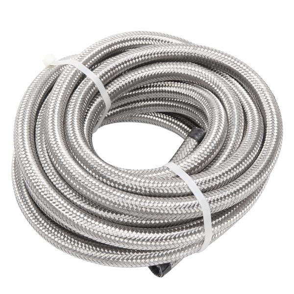 6AN 20-Foot Universal Stainless Steel Braided Fuel Hose Silver