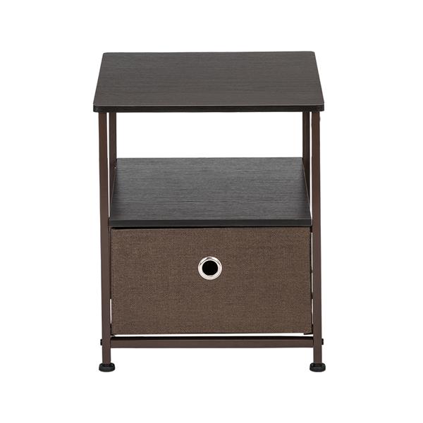 Nightstand 1-Drawer Shelf Storage- Bedside Furniture & Accent End Table Chest For Home, Bedroom, Office, College Dorm, Steel Frame, Wood Top, Easy Pull Fabric Bins Brown