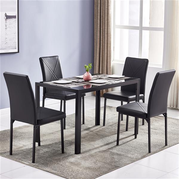 Simple Assembled Tempered Glass & Iron Dinner Table Black