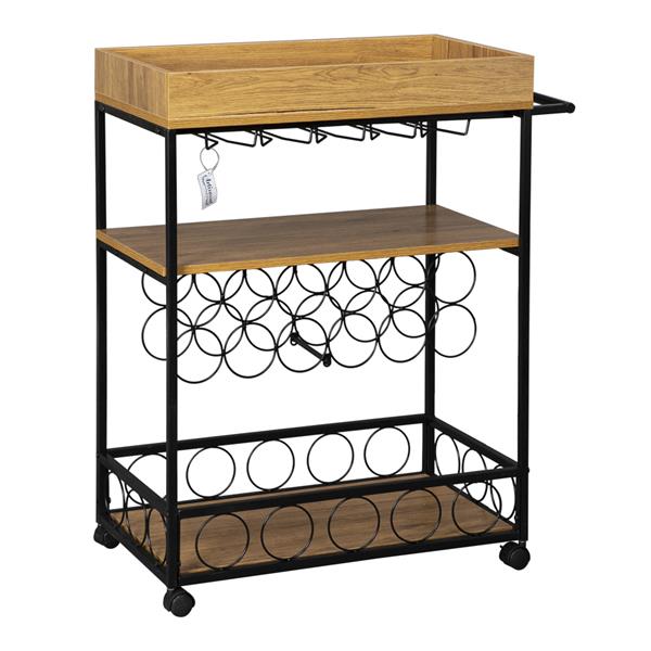 Industrial Wine Rack Cart Kitchen Rolling Storage Bar Wood Table Serving Trolley