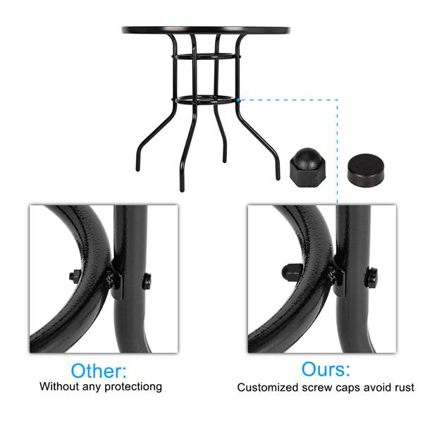 Outdoor Dining Table Round Toughened Glass Table Yard Garden Glass Table