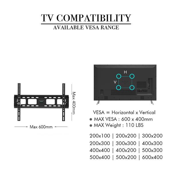 TMW600 32-70" Flat Tilting TV Wall Mount  with Spirit Level