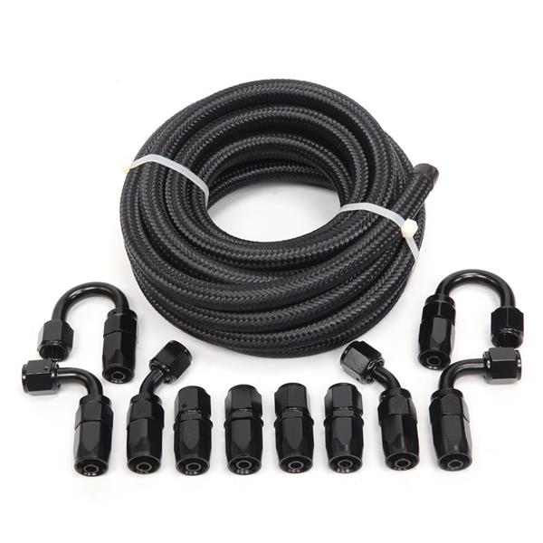 6AN 16 Foot Universal Black Fuel Pipe   10 Black Connectors