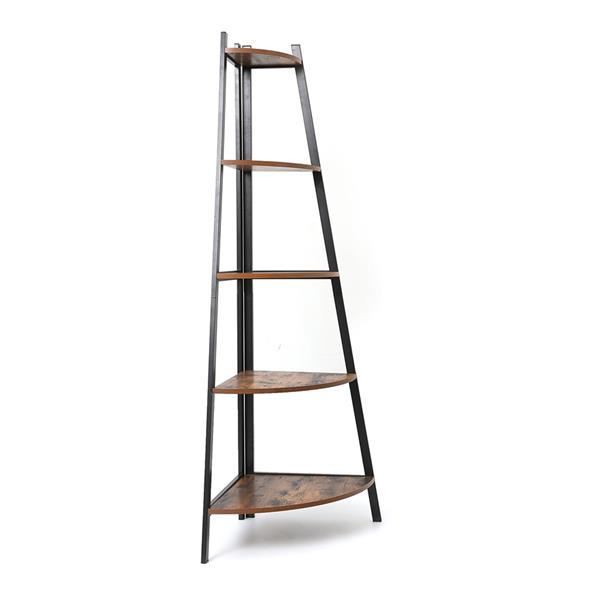 Industrial Corner Ladder Shelf, 5 Tier Bookcase A-Shaped Utility Display Organizer Plant Flower Stand Storage Rack, Wood Look Accent Metal Frame Furniture Home Office