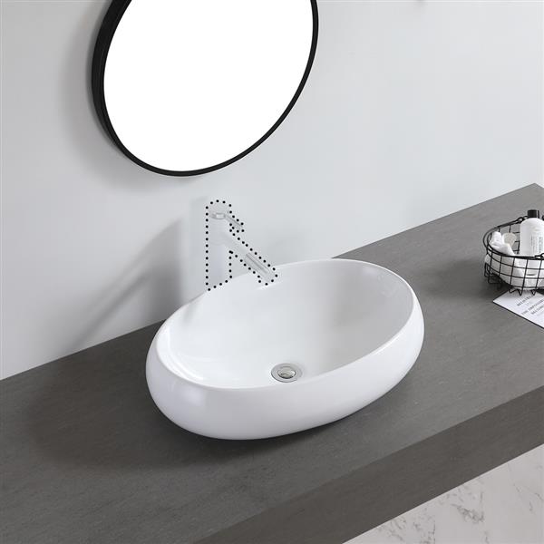 Ceramic Basin Above Counter Basin Curved Oval White