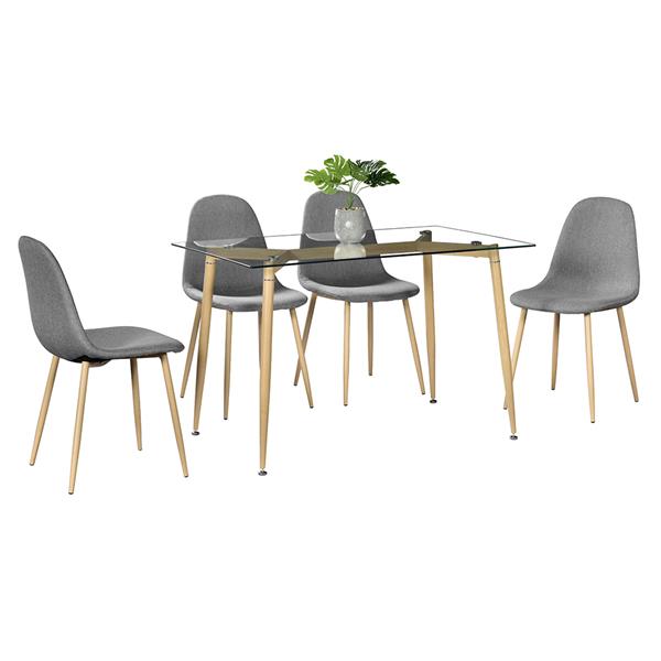 Simple Wood Grain Table Leg & Transparent Tempered Glass Dinner Table