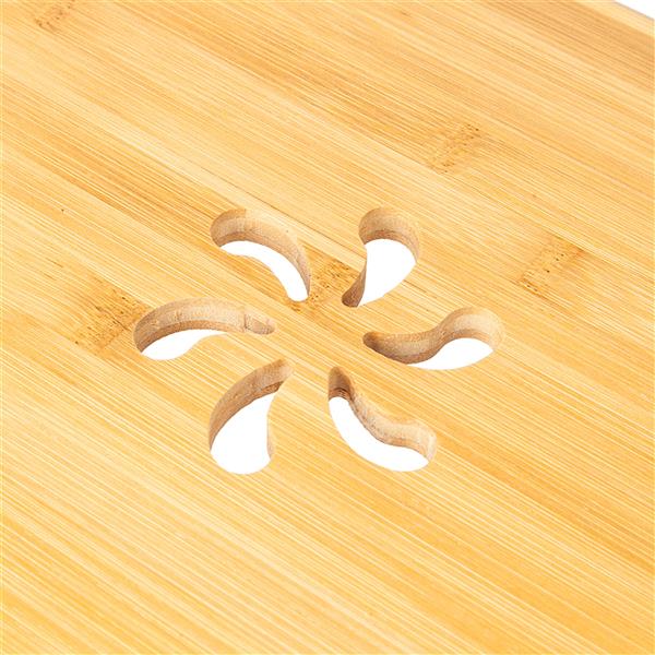 53cm Trendy Double Flowers Engraving Pattern Adjustable Bamboo Computer Desk Wood Color