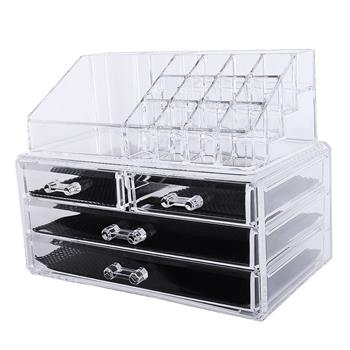 Multi-check & 4 Drawers Integrated Acrylic Makeup Case Cosmetics Organizer Transparent