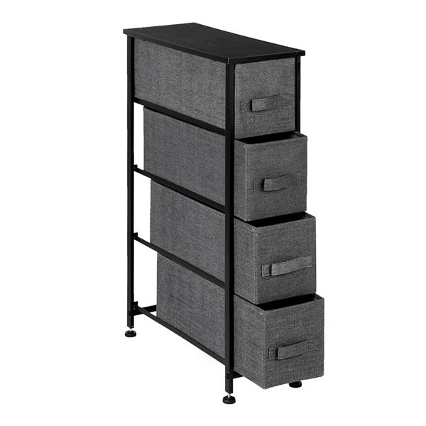 Narrow Dresser, Vertical Storage Unit With 4 Fabric Drawers, Metal Frame, Slim Storage Tower, 7.9” Width, For Living Room, Kitchen, Small Space, Gap, Grey