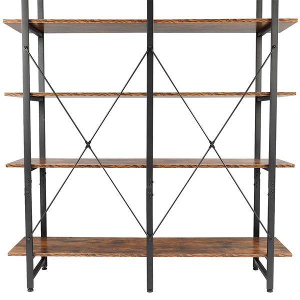 Bookshelf, Double Wide 5-Tier Open Bookcase Vintage Industrial Large Shelves, Wood and Metal Etagere Bookshelves, for Home Decor Display, Office Furniture