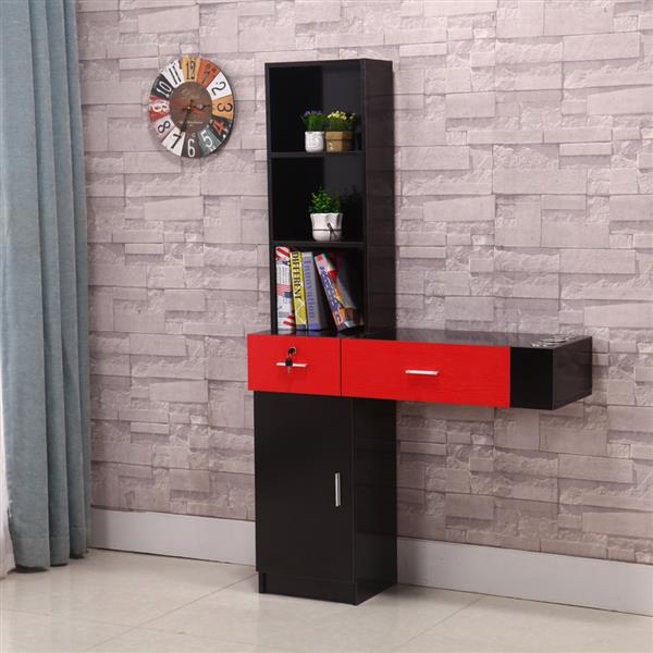 Wall Mount Beauty Salon Spa Mirrors Station Hair Styling Station Desk Black & Red