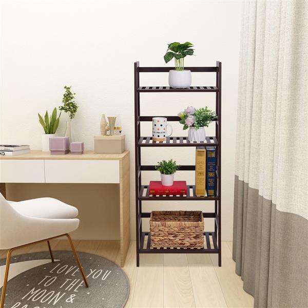 100% Bamboo Bookshelf, Multi - Functional Adjustable 4-Layer Shelf, Can Be Used In Living Room, Study, Bedroom, Etc., 48*32*115cm Dark Brown