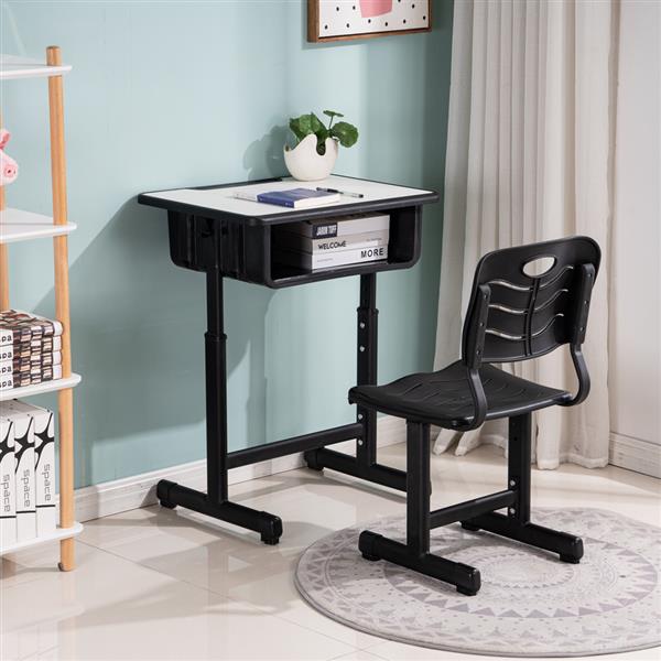 Adjustable Students Children Desk and Chairs Set Black