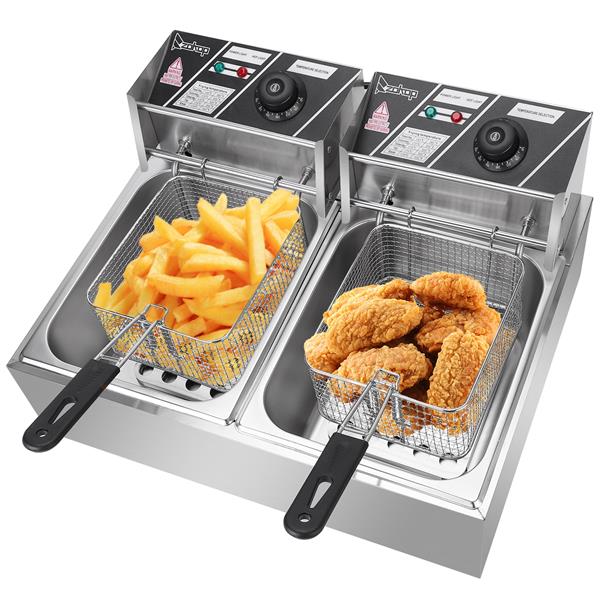 ZOKOP EH82 5000W MAX 110V 12.7QT/12L Stainless Steel Double Cylinder Electric Fryer US Plug 