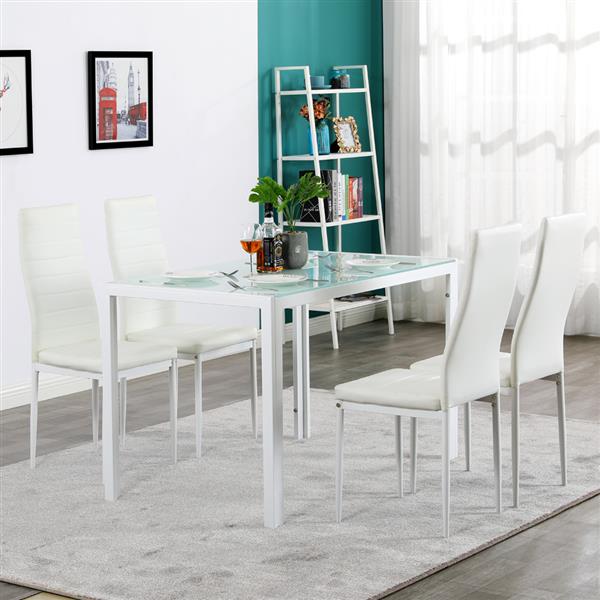 120*70*75CM Simple Assembled Tempered Glass & Iron Dinner Table White