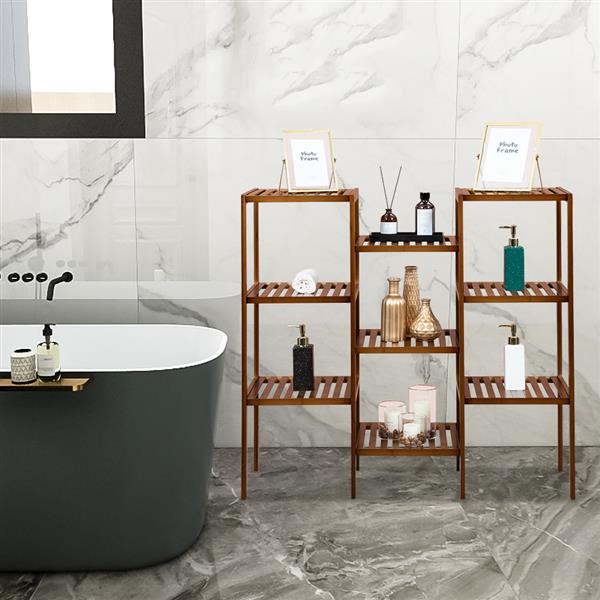100% Bamboo High-grade Plant Shelf Multi-Functional 9-layer Shelf Flower Pot Shelf Display Shelf 96 * 90 * 33cm-Dark Brown