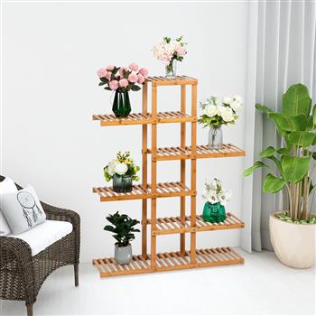 100% Bamboo Plant Frame Multi-Storey, Balcony Bamboo Frame Flower Frame Indoor Office Balcony Living Room Outdoor Garden Decoration 6 Floors 12 Seats---Natural