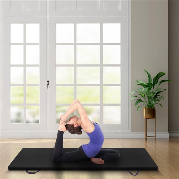 6'x2'x2" Tri-fold Gymnastics Yoga Mat with Hand Buckle Black