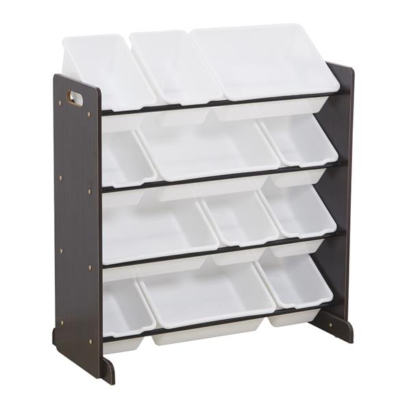 Kids' Toy Storage Organizer with 12 Plastic Bins, Espresso / White