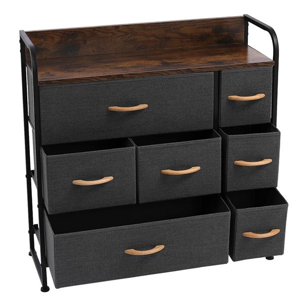 Drawer Dresser(Gray) Dresser Organizer with 7 Drawers, Fabric Dresser Storage Tower for Bedroom, Hallway, Entryway, Closets, Sturdy Steel Frame, Wood Top & Handles