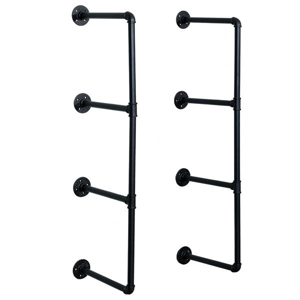 42" Tall Industrial Wall Mount Iron Pipe Shelf Shelves Shelving Bracket Vintage Retro Black DIY Open Bookshelf (2 Pcs 4Tier Hardware Only) 