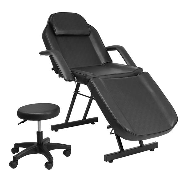 Adjustable Beauty Salon SPA Massage Bed Tattoo Chair with Stool Black