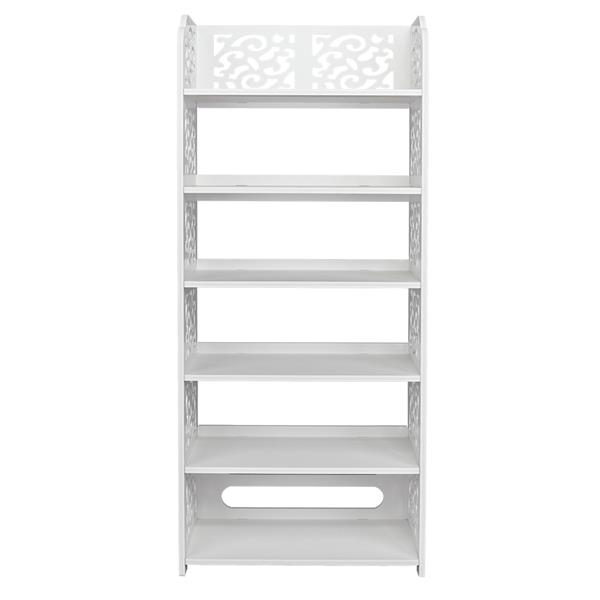 Wood-plastic Board Six Tiers Carved Shoe Rack White A