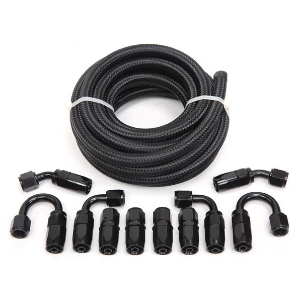 6AN 16 Foot Universal Black Fuel Pipe   10 Black Connectors