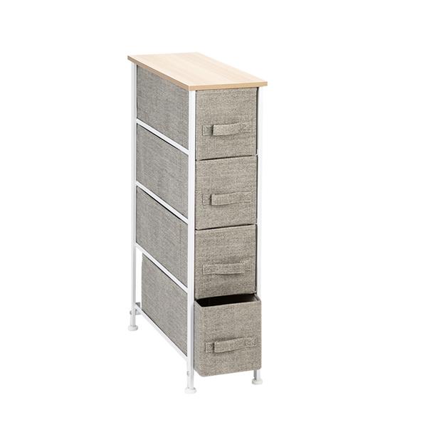 Narrow Dresser, Vertical Storage Unit With 4 Fabric Drawers, Metal Frame, Slim Storage Tower, 7.9" Width, For Living Room, Kitchen, Small Space, Gap, Linen / Natural