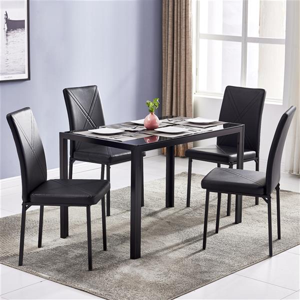 Simple Assembled Tempered Glass & Iron Dinner Table Black