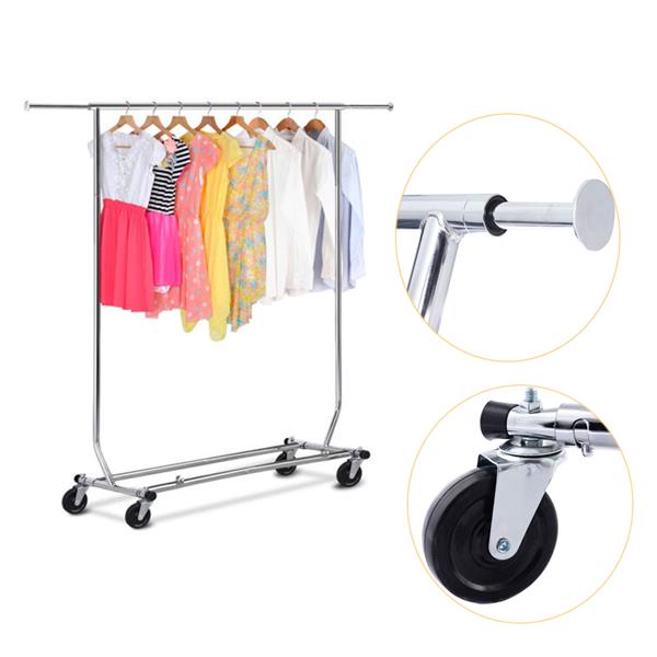 Portable Single-bar Steel Clothes Rack Silver