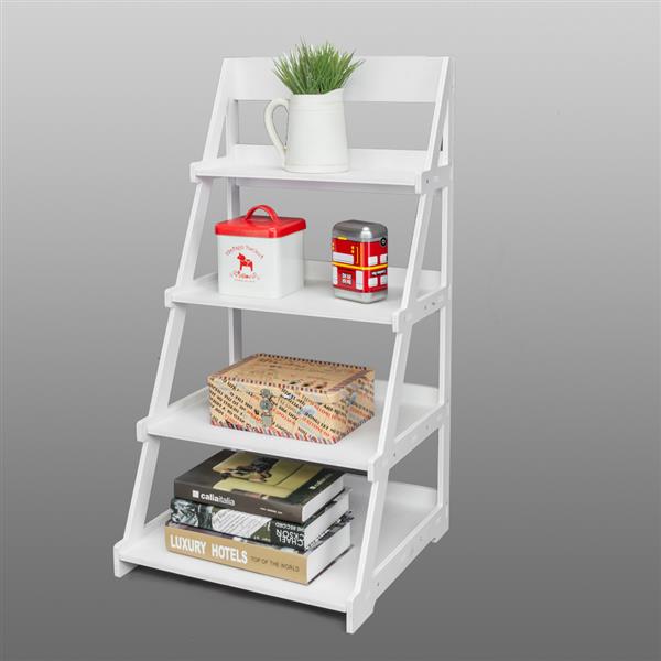 Wood Plastic 4-Tier Ladder Style Shelf Plant Stand White