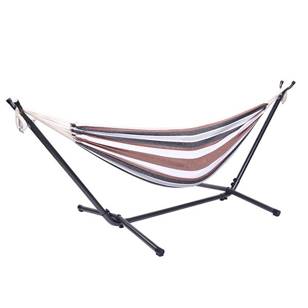 Professional Black & Silver Flowers Hammock Stand with Polyester Coffee Stripe Hammock 