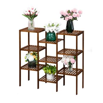 100% Bamboo High-grade Plant Shelf Multi-Functional 9-layer Shelf Flower Pot Shelf Display Shelf 96 * 90 * 33cm-Dark Brown