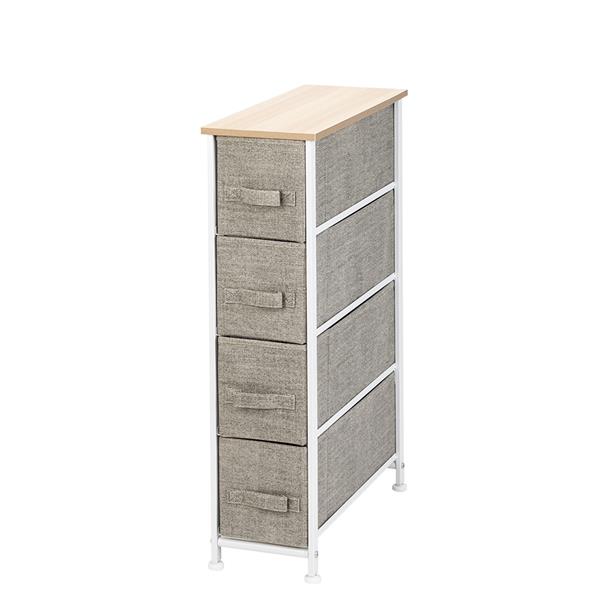 Narrow Dresser, Vertical Storage Unit With 4 Fabric Drawers, Metal Frame, Slim Storage Tower, 7.9" Width, For Living Room, Kitchen, Small Space, Gap, Linen / Natural