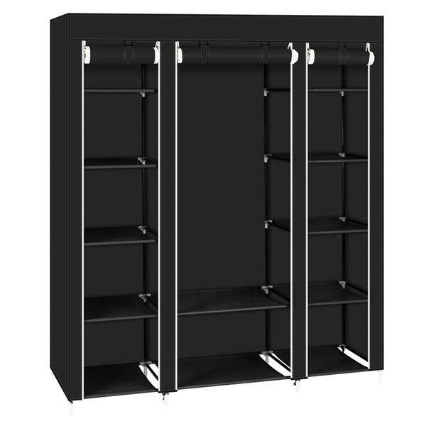 69" Portable Clothes Closet Wardrobe Storage Organizer with Non-Woven Fabric Quick and Easy to Assemble Extra Strong and Durable Black 