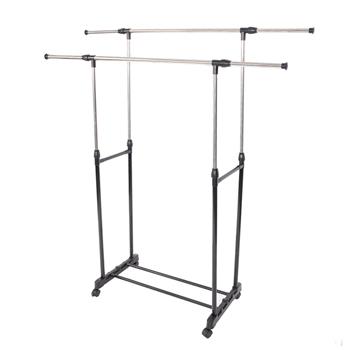 Dual-bar Vertical & Horizontal Stretching Stand Clothes Rack with Shoe Shelf YJ-04 Black & Silver