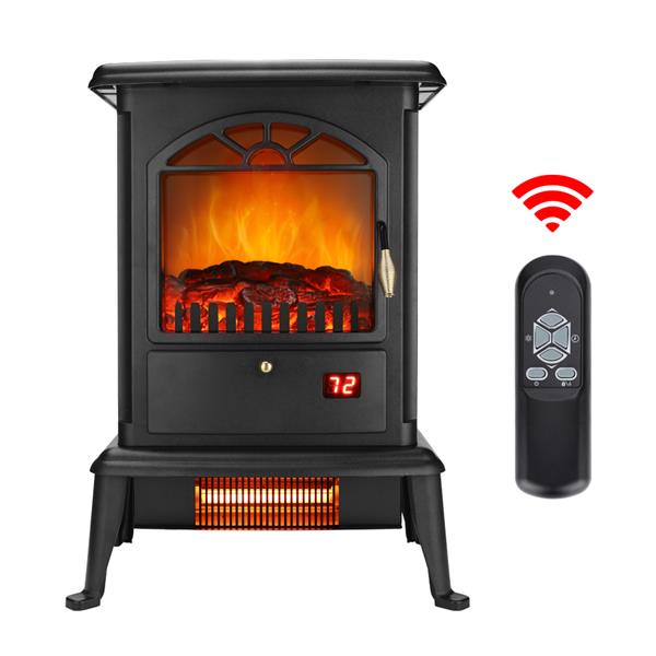 American Standard HT1217 1500W Freestanding Three-door Glass 3D Flame Fireplace with Remote Control/Fake Firewood/Single Color/3 Quartz Tubes/Black