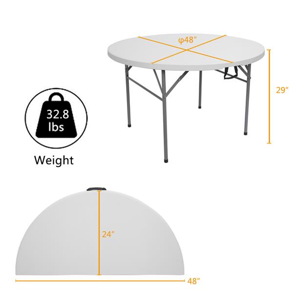 48inch Round Folding Table Outdoor Folding Utility Table White