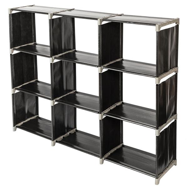 Multifunctional Assembled 3 Tiers 9 Compartments Storage Shelf Black