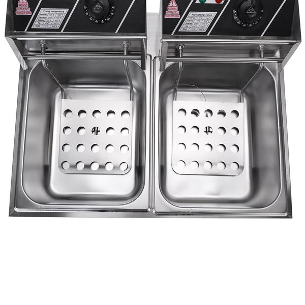 EH82 2500W 220-240V 12.7QT/12L Stainless Steel Double Cylinder Electric Fryer UK Plug