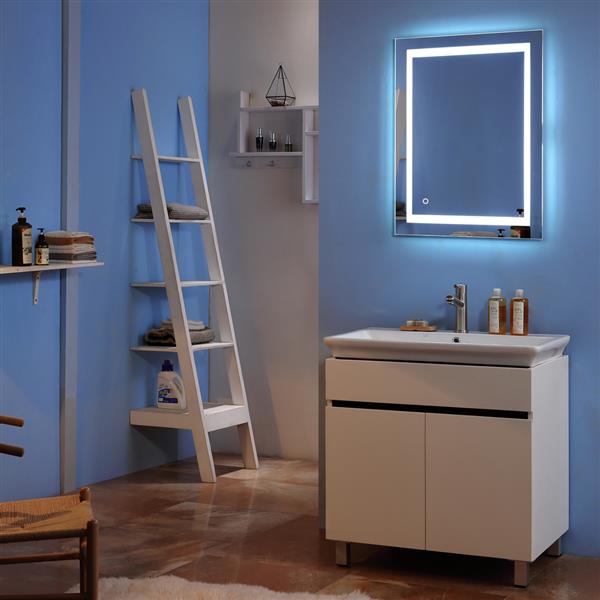 28"x 20" Square Built-in Light Strip Touch LED Bathroom Mirror Silver